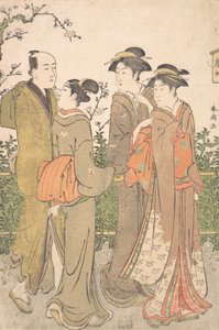 Un Grupo de Tres Mujeres Acompañadas por un Criado, 1780-1795 de Katsukawa Shuncho
