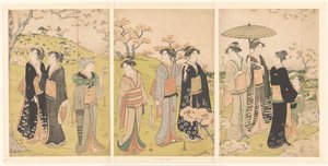 Admira la flor de cerezo en Asukayama de Katsukawa Shuncho