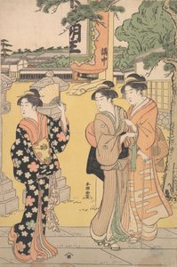 Visitantes de la feria en el recinto de un templo budista, ca. 1789 de Katsukawa Shuncho