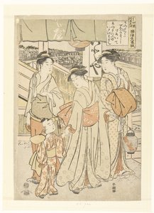 Disfrutando de la brisa nocturna junto al río en Shijo, Kioto.
Kyo Shijogawara yusuzumi (título en el objeto) de Katsukawa Shuncho