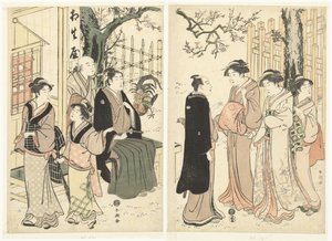 En el jardín de la casa de té Aioiya de Katsukawa Shuncho