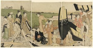 Barcos de recreo en un desembarcadero de Katsukawa Shuncho
