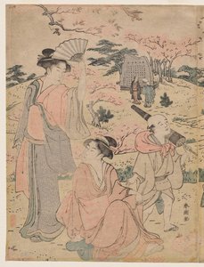 Mujeres Contemplando los Cerezos en Flor en Asukayama de Katsukawa Shuncho
