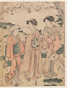 Mujeres Contemplando los Cerezos en Flor en Asukayama