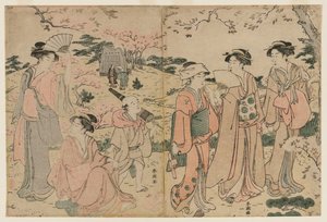 Mujeres viendo los cerezos en flor en Asukayama, 1780s de Katsukawa Shuncho
