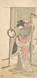 Una cortesana mirando su reflejo en un espejo de mano, ca. 1787 de Katsukawa Shun
