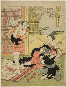 Acto undécimo: Asalto nocturno a la mansión de Moronao de la obra Chushingura (Tesoro de Cuarenta y Siete Retenedores Leales) de Katsukawa Shun