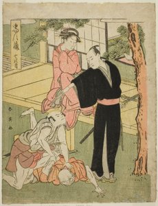 Séptimo acto: La casa de té Ichiriki de la obra Chushingura (Tesoro de los Cuarenta y Siete Retenedores Leales) de Katsukawa Shun