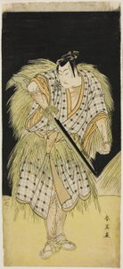 Los actores Mimasu Tokujirô I como Hayano Kampei (Izquierda) y Nakayama Kojûrô VI como Ono Sadakurô (Derecha) en "Tesoro de los 47 Leales Retenedores" ("Kanadehon chûshingura") de Katsukawa Shun