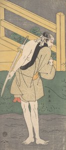 Arashi Ryuzo como un Hombre Vestido Solo con una Prenda Azul Pálida, ca. 1796 de Katsukawa Shun