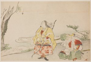 La emperatriz Jingu (izquierda) y su ministro Takenouchi no Sukune (derecha) de Katsukawa Shun
