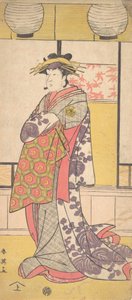Nakayama Tatezo como una cortesana de pie, mirando hacia la izquierda, ca. 1792-93 de Katsukawa Shun