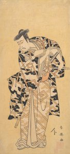 El actor Ichikawa Yaozo III como Fuwa Banzaemon en una túnica de trueno, jugando con un abanico de Katsukawa Shun