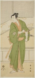 El actor Iwai Hanshiro IV como Shirai Gompachi en la obra Gozen-gakari Sumo Soga, representada en el Teatro Kawarazaki en el segundo mes de 1793.