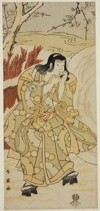 El Actor Iwai Hanshiro IV como un Niño Soplándose las Manos junto a una Gran Bola de Nieve, en la Obra Nigiwai Genji Hana Saku Kado, Representada en el Teatro Kawarazaki en el Undécimo Mes de 1793. de Katsukawa Shun