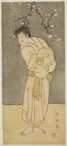 El actor Sawamura Sojuro III como el monje Seigen () en la obra Saikai Soga Nakamura (), representada en el Teatro Nakamura () en el primer mes de 1793 ()