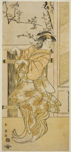 El actor Segawa Kikunojo III como Kojoro-gitsune (Zorro hembra) disfrazado de Omiki en la obra Komachi-mura Shibai no Shogatsu, representada en el Teatro Nakamura en el undécimo mes de 1789. de Katsukawa Shun