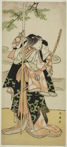 El actor Segawa Kikunojo III como Lady Tomoe (Tomoe Gozen) en la obra Yasa Gumbai Miyako no Jindori, representada en el Teatro Miyako en el undécimo mes, c.1793 (xilografía en color; hosoban) de Katsukawa Shun