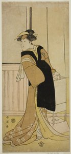 El actor Segawa Kikunojo III como Otoma () en la obra Sayo no Nakayama Hiiki no Tsurigane (), representada en el Teatro Nakamura () en el undécimo mes de 1790 ()