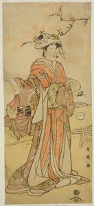 El actor Segawa Kikunojo III como la hada-zorro Otatsu-gitsune disfrazada de Shizuka Gozen en la obra Kogane Saku Date no Okida, representada en el Teatro Ichimura en el undécimo mes de 1792. de Katsukawa Shun
