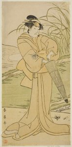 El actor Yamashita Kinsaku II en el papel de Okaya en la obra Yomogi Fuku Noki no Tamamizu, representada en el Teatro Kiri en el quinto mes de 1795. de Katsukawa Shun