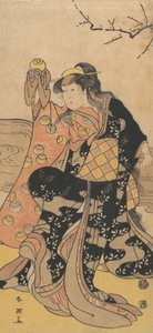 El cuarto Iwai Hanshiro como una mujer sosteniendo una bola de cristal y bailando en la orilla, ca. 1788