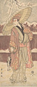 El cuarto Matsumoto Koshiro como un hombre caminando bajo un paraguas, ca. 1796 de Katsukawa Shun