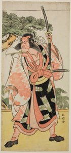 El actor Ichikawa Danjuro V como Kajiwara Genta Kagesue en la obra Yuki Nazuna Saiwai Soga, representada en el Teatro Kiri en el primer mes de 1787. de Katsukawa Shunkо̄