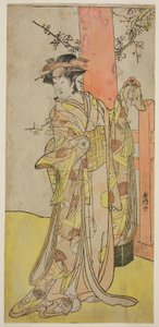 El actor Iwai Hanshiro IV como Kitsune ga Saki Otama () en la obra Miyakodori Yayoi no Watashi (), representada en el Teatro Kiri () en el tercer mes de 1787 ()