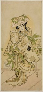 El actor Nakamura Nakazo I en una danza Shak-kyo de la obra Aioi Jishi, representada en el Teatro Ichimura en el cuarto mes de 1784. de Katsukawa Shunkо̄