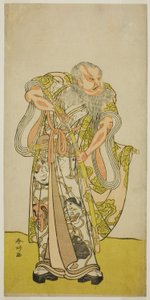El actor Sakata Hangoro II como Hige no Ikyu en la obra Shida Yakata Yotsugi no Hikibune, representada en el Teatro Ichimura en el quinto mes de 1782. de Katsukawa Shunkо̄