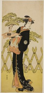 El actor Segawa Tomisaburo II como Lady Masago (Masago Gozen) () en la obra Genji Saiko Kogane no Tachibana (), representada en el Teatro Ichimura () en el undécimo mes de 1788 () de Katsukawa Shunkо̄