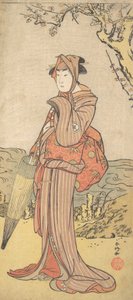 Iwai Kiyotaro como una mujer bajo un ciruelo, ca. 1788 de Katsukawa Shunko