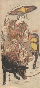 El actor Matsumoto Koshiro IV en un buey en una tormenta de nieve, ca. 1790 de Katsukawa Shunko