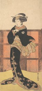 El cuarto Iwai Hanshiro como una mujer en un kimono negro, ca. 1778 de Katsukawa Shunko