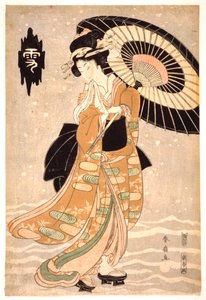 Nieve, Luna y Flores, c1812 de Katsukawa Shunsen