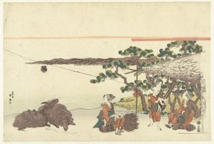 Mujeres junto a un lago de Katsukawa Shunsen