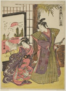 Segundo acto: La casa de Kakogawa Honzo de la obra Chushingura (Tesoro de leales retenedores), c.1779-80 (xilografía en color; chuban) de Katsukawa Shunsho