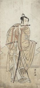 Un actor tocando la flauta (grabado en madera) de Katsukawa Shunsho
