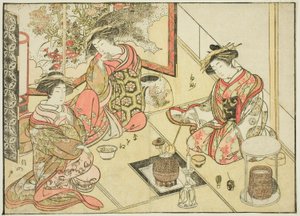 Cortesanas del Okaneya, del libro "Espejo de Mujeres Hermosas de los Barrios del Placer (Seiro bijin awase sugata kagami)," vol. 2 de Katsukawa Shunsho