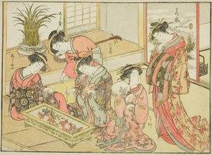 Cortesanas del Wakanaya, del libro "Espejo de mujeres hermosas de los barrios de placer (Seiro bijin awase sugata kagami)," vol. 1 de Katsukawa Shunsho
