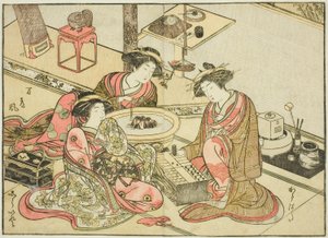 Cortesanas del Yamashiroya, del libro "Espejo de mujeres hermosas de los barrios de placer (Seiro bijin awase sugata kagami)," vol. 2 de Katsukawa Shunsho