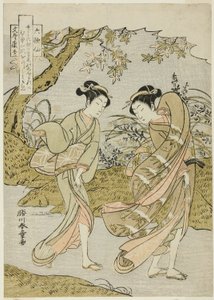 Funya no Yasuhide, Dos mujeres en un paisaje otoñal ventoso, de la serie "Rokkasen (Los seis poetas inmortales)" de Katsukawa Shunsho