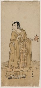 Ichimura Uzaemon IX como Shingen en Un collar de cuentas de oración sacudido en una cinta de cascada de Katsukawa Shunsho