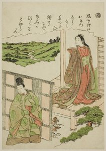 "Nu": Cruzando Tatsuta, de la serie "Cuentos de Ise en imágenes de brocado a la moda (Furyu nishiki-e Ise monogatari)" de Katsukawa Shunsho