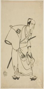 El actor Arashi Otohachi I como Hotei Ichiemon en la obra Ayatsuri Kabuki Ogi, representada en el Teatro Nakamura en el séptimo mes de 1768
