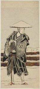 El actor Bando Mitsugoro I como el Abad Saimyo-ji Tokiyori, disfrazado de monje, en el joruri "Onna Hachi no Ki" (Una versión femenina de "Los árboles en maceta") de la segunda parte de la obra Onna Aruji Hatsuyuki no Sekai (Una mujer como maestra: El mund