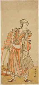 El actor Bando Mitsugoro I como Taira no Tadamori disfrazado de vendedor de plantas en maceta en la obra Sakuya Kono Hana no Kaomise, representada en el Teatro Nakamura en el undécimo mes, 1776