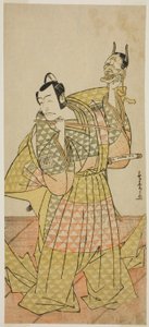 El actor Ichikawa Danjuro V como Kudo Suketsune en la obra Kaido Ichi Yawaragi Soga, representada en el Teatro Nakamura en el primer mes de 1778