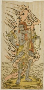 El actor Ichikawa Danjuro V como una imagen de piedra de Fudo Myoo en la obra Kitekaeru Nishiki no Wakayaka, representada en el Teatro Nakamura en el undécimo mes de 1780 de Katsukawa Shunsho